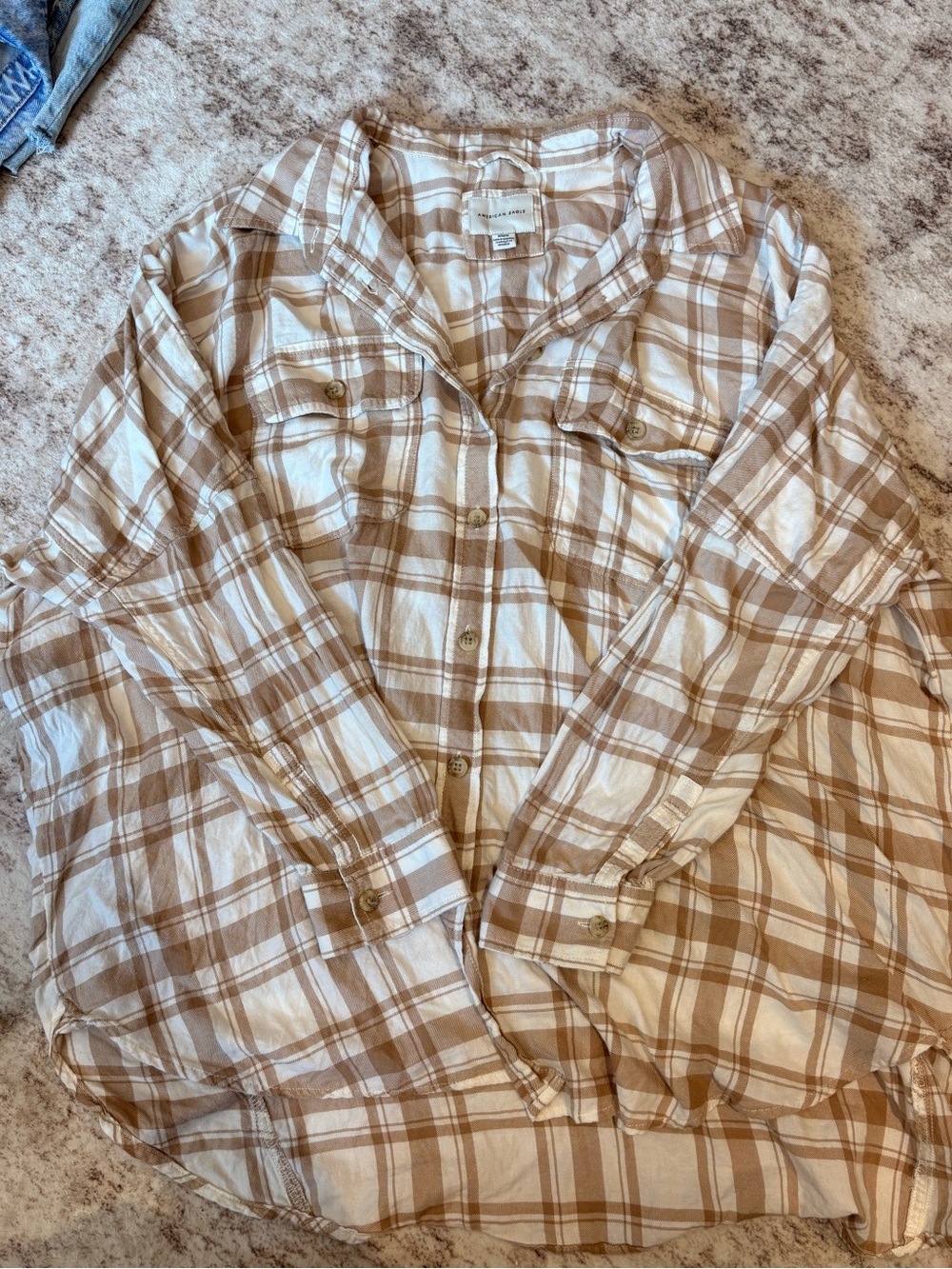 American Eagle Outfitters Beige and White Plaid Shirt